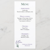 Menu simple de réception de mariage au lavande (Devant)