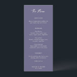 Menu Simple Dusty violet Mariage moderne<br><div class="desc">Un menu de mariage élégant avec une mise en page simple et minimale avec "The Menu" dans une typographie de script contemporain. Un design classique avec une touche moderne.</div>