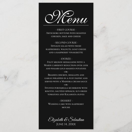 Menu Simple Elegance Classic Mariage noir (Devant)
