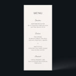 Menu Simple Élégance Mariage<br><div class="desc">Menu de mariage moderne présentant un design simple avec une combinaison d'une police sans empattement contemporaine,  d'un script manuscrit élégant et d'une police italique.</div>