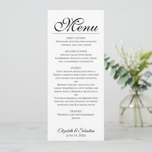 Menu Simple Elegance noir Script sur Mariage blanc (Debout devant)