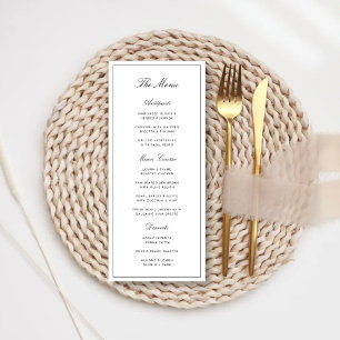 Menu Simple Élégant Formel Mariage Blanc & Noir