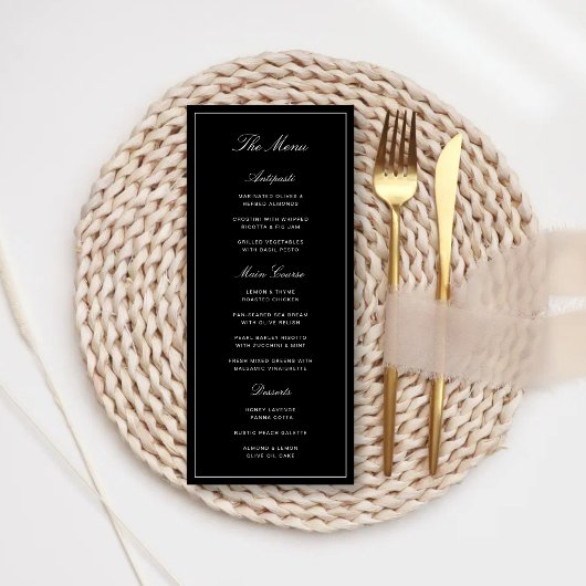 Menu Simple Élégant Formel Mariage Noir & Blanc