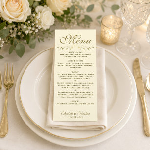 Menu Simple Elegant Gold & Cream Lacy Mariage Filigree