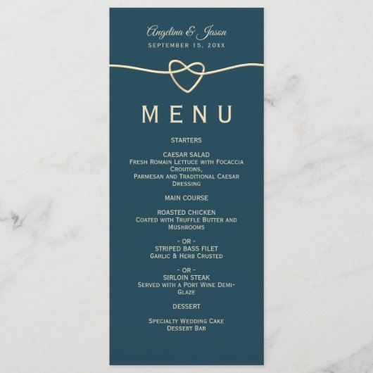 Menu Simple Élégant Mariage Bleu (Devant)