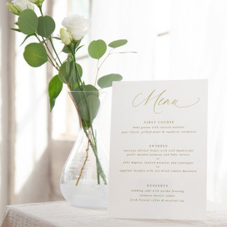 Menu Simple Élégant Mariage Calligraphié en Or