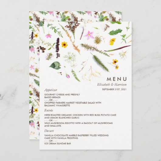 Menu Simple Elégant Mariage de fleurs sauvages botaniqu (Devant / Derrière)
