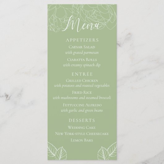 Menu Simple Élégant Mariage Fleur Vert Sauge (Devant)