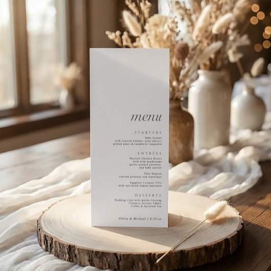 Menu Simple Élégant Mariage Moderne avec Merci au Dos