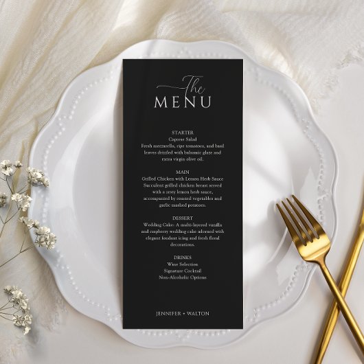 Menu Simple Élégant mariage noir