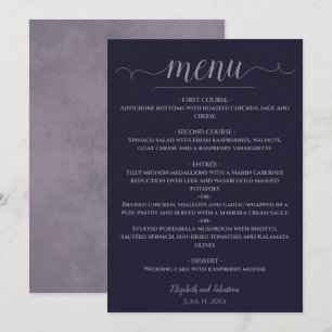 Menu Simple Elegant Marine bleu & Dusty violet Mariage