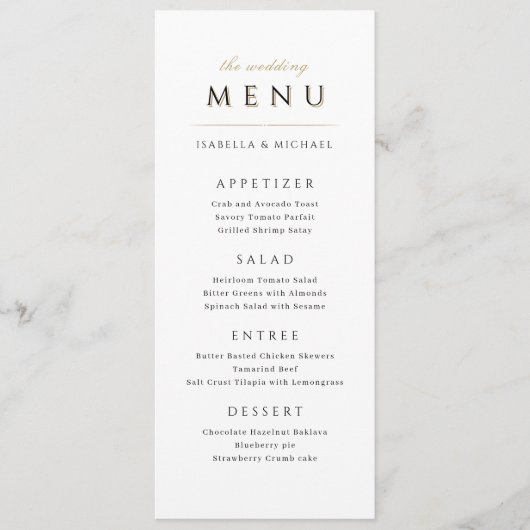Menu Simple Elegant Moderne Classique Mariage de luxe (Devant)