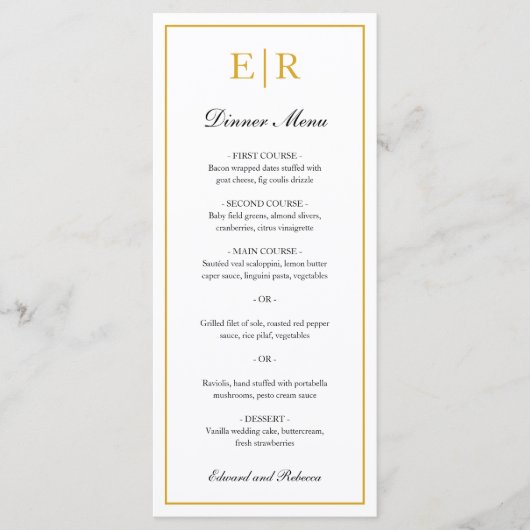 Menu Simple Élégant Monogramme Formel Mariage (Devant)