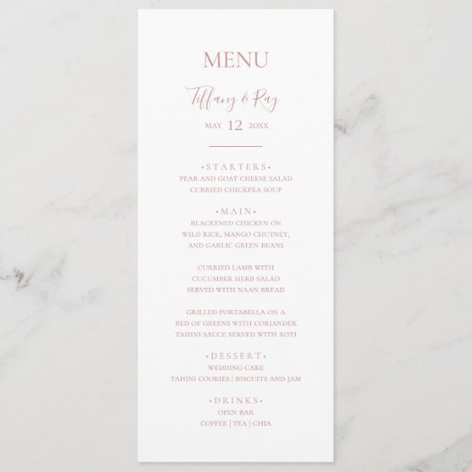 Menu Simple Elegant Rose Gold Mariage Dinner Menu (Devant)