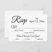 Menu Simple Élégant Script Choix Mariage RSVP (Devant / Derrière)