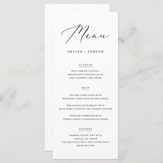 Menu Simple Élégant Script Mariage Mariage Nourriture (Devant / Derrière)