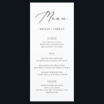 Menu Simple Élégant Script Mariage Mariage Nourriture<br><div class="desc">Cette carte de menu Mariage Mariage simple et élégant,  au design noir et blanc sophistiqué,  donne le ton d'une expérience culinaire exquise.</div>
