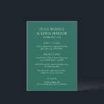 Menu Simple Emerald Green Mariage moderne<br><div class="desc">Menus mariages modernes avec un design épuré et simple avec des polices audacieuses.</div>