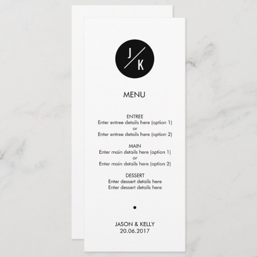Menu simple en cercle monochrome mariage (Devant / Derrière)