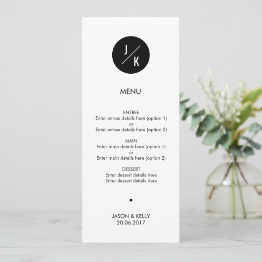 Menu simple en cercle monochrome mariage (Debout devant)