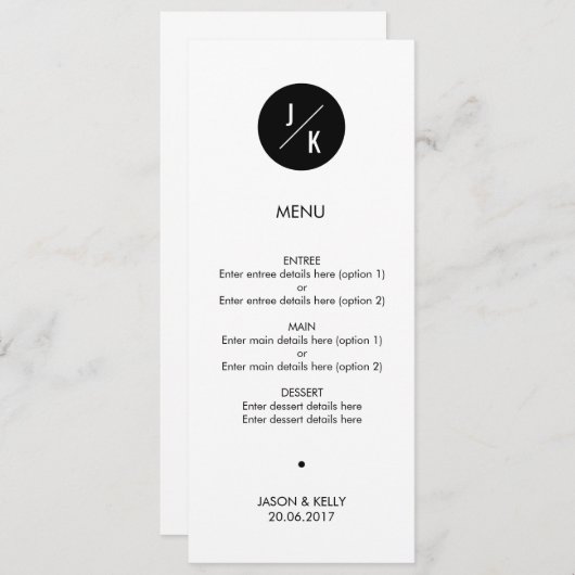 Menu simple en cercle monochrome mariage (Devant / Derrière)