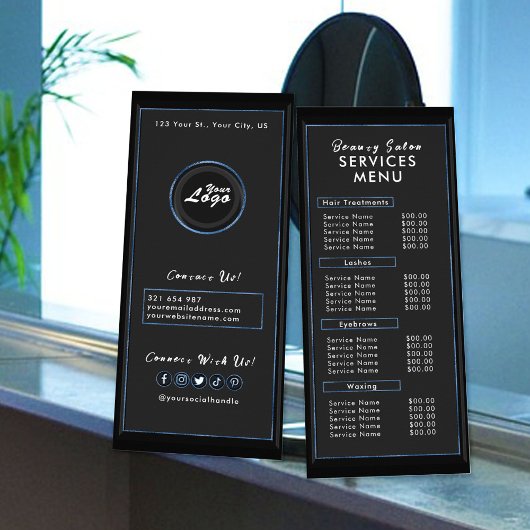 Menu simple et chic de salon bleu noir moderne Ajo