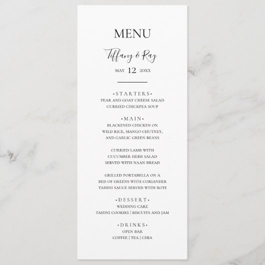 Menu Simple Et Élégant Du Dîner De Mariage (Devant)