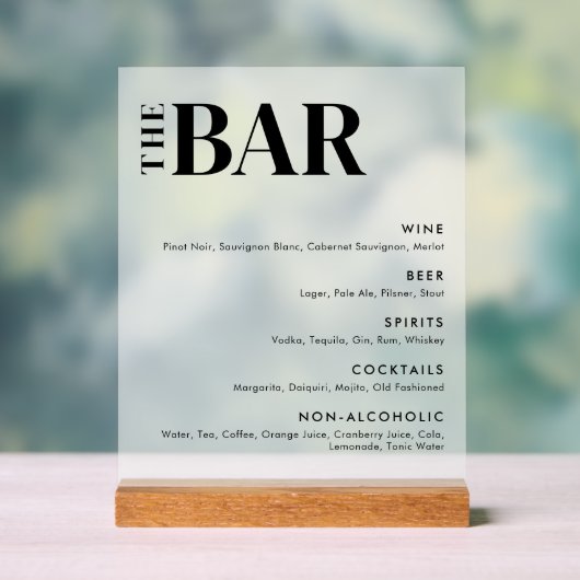 Menu simple et moderne de la barre Mariage (Neutre)