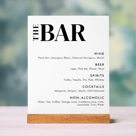 Menu simple et moderne de la barre Mariage (Neutre)