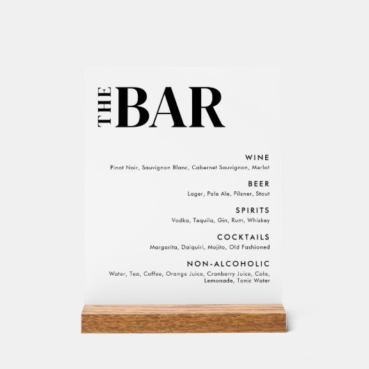 Menu simple et moderne de la barre Mariage (Recto)