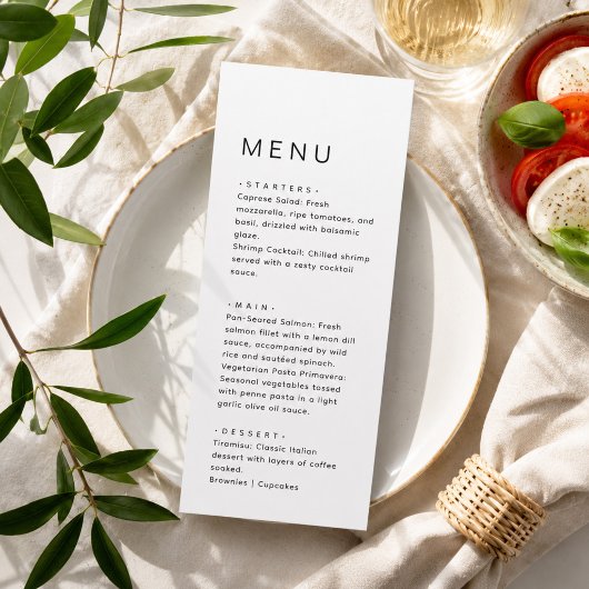 Menu Simple et propre dîner de mariage ultra-minimal