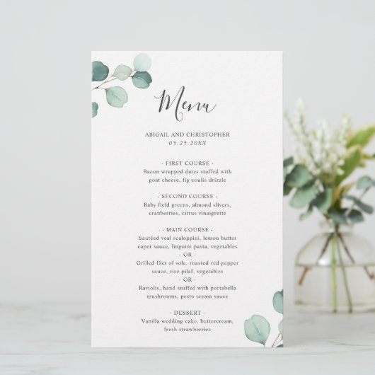 Menu simple Eucalyptus Rustic Mariage (Debout devant)