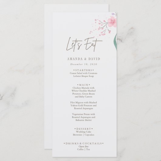 Menu Simple Fleur Élégant Mariage (Devant / Derrière)