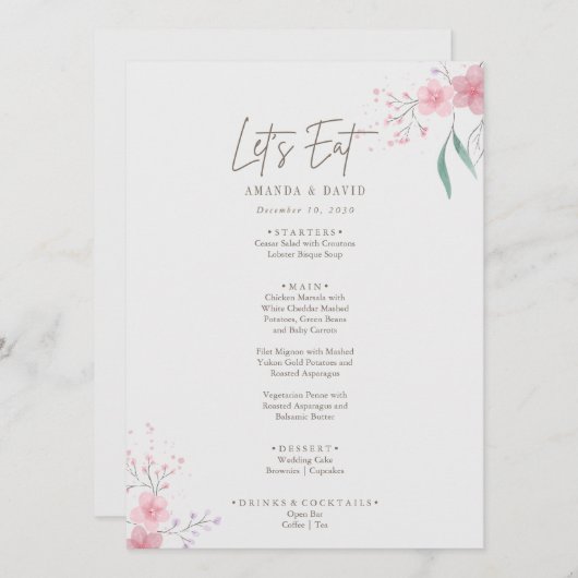 Menu Simple Fleur Élégant Mariage (Devant / Derrière)