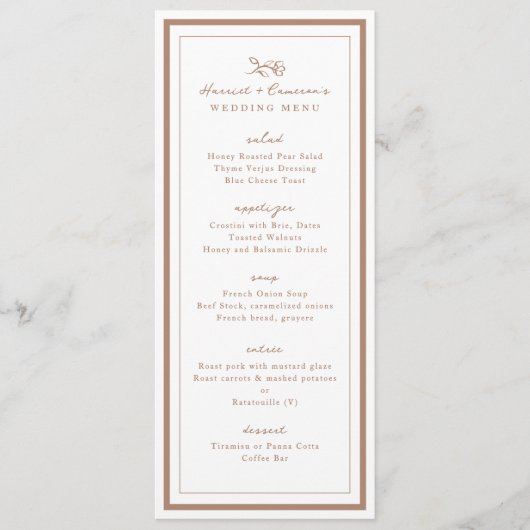 Menu Simple Fleur Mariage Cuivre Dîner (Devant)