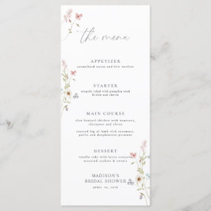 Menu Simple Fleur sauvage Love in Bloom Fête des mariée