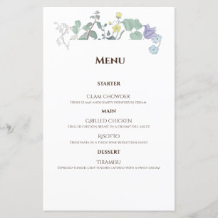 Menu simple floral minimaliste Mariage