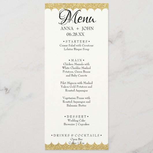 Menu Simple Gold Parties scintillant Ajouter Nom Date M (Devant)
