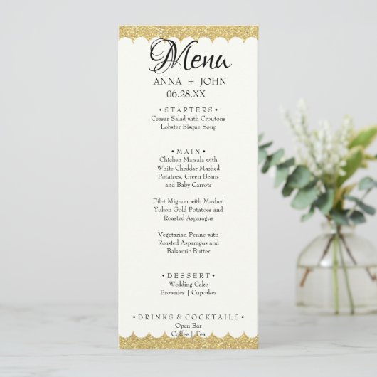 Menu Simple Gold Parties scintillant Ajouter Nom Date M (Debout devant)