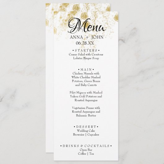 Menu Simple Gold Parties scintillant Ajouter Nom Date M (Devant / Derrière)