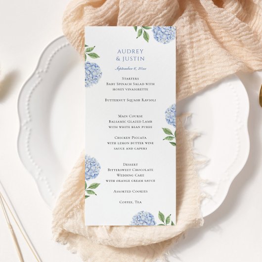 Menu Simple Hydrangea Bleu Mariage Dîner, Haut