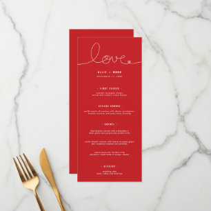 Menu Simple Loopy Love Heart Sur Mariage Minimaliste Ro