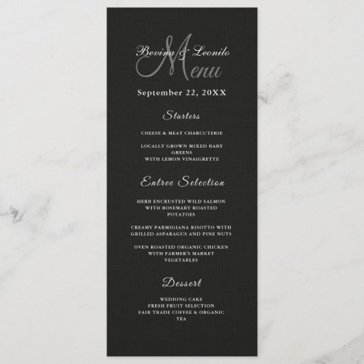 Menu Simple mais élégant : Linge noir avec Monogramme M (Devant)