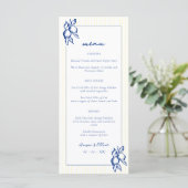 Menu Simple mariage bleu et jaune à doodle de citrons (Debout devant)
