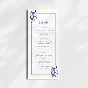 Menu Simple mariage bleu et jaune à motifs de citrons
