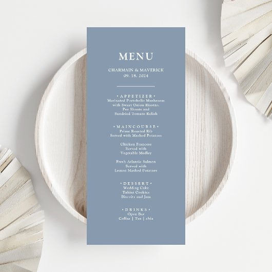 Menu Simple Mariage Bleu Poussiéreux