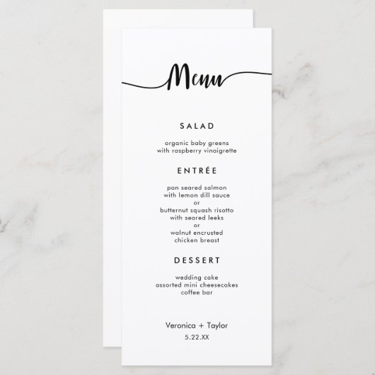 Menu simple mariage de 3 plats (Devant / Derrière)