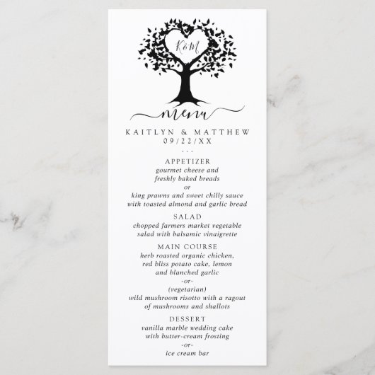 Menu Simple Mariage de l'arbre cardiaque du Monogramme  (Devant)