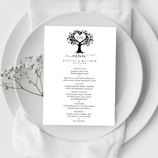 Menu Simple Mariage de l'arbre cardiaque du Monogramme 