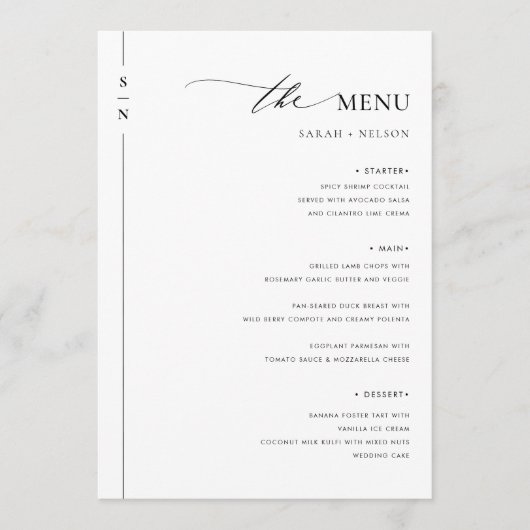 Menu simple Mariage de mariage élégant (Devant)